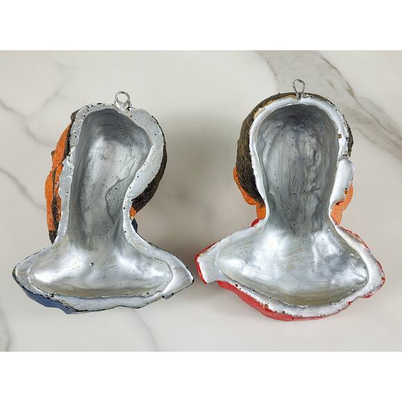 Bust Chinese Asian Oriental Senior Chalkware 5" Wall Decor 80s Wall Hanging x2 - Picture 13 of 14